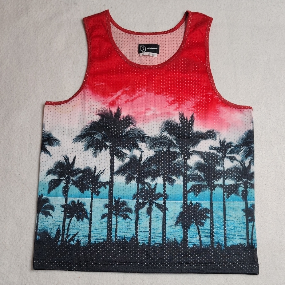 Original Use Jersey Mesh Tank Top‎ Red Blue Jersey Mesh Palm Tree Adult Medium